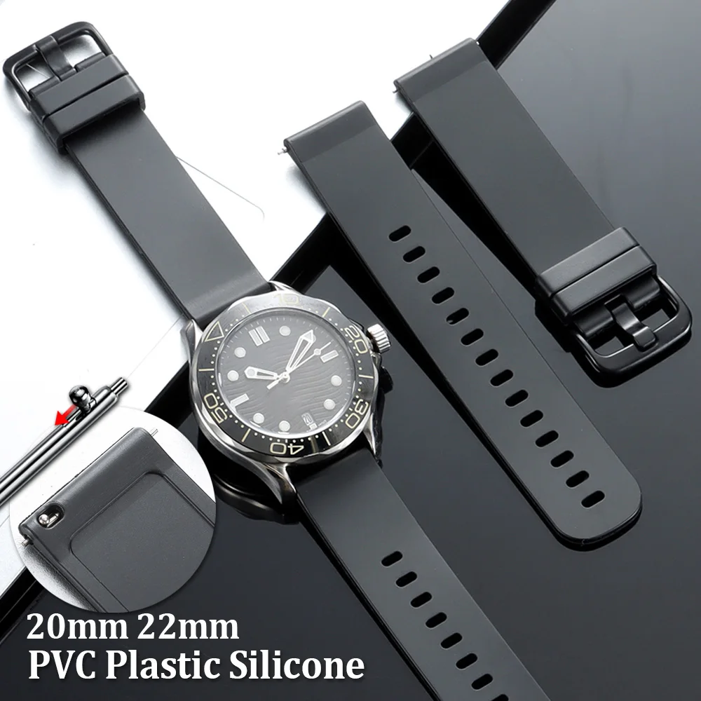 

PVC Plastic Silicone Watch Band 22mm 20mm Universal Soft Rubber Straps Quick Release Wristband for Smartwatch & Other Bracelet