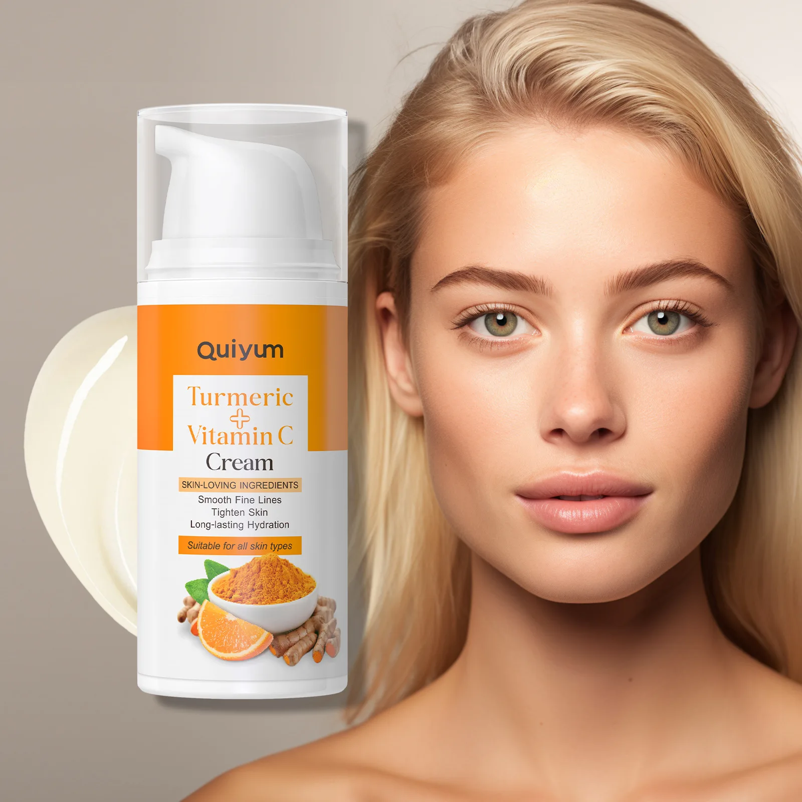 QUIYUM Turmeric Vitamin C Face Cream 30g, Brightening Antioxidant Moisturizer for All Skin Types Hydrating Daily Skin Care
