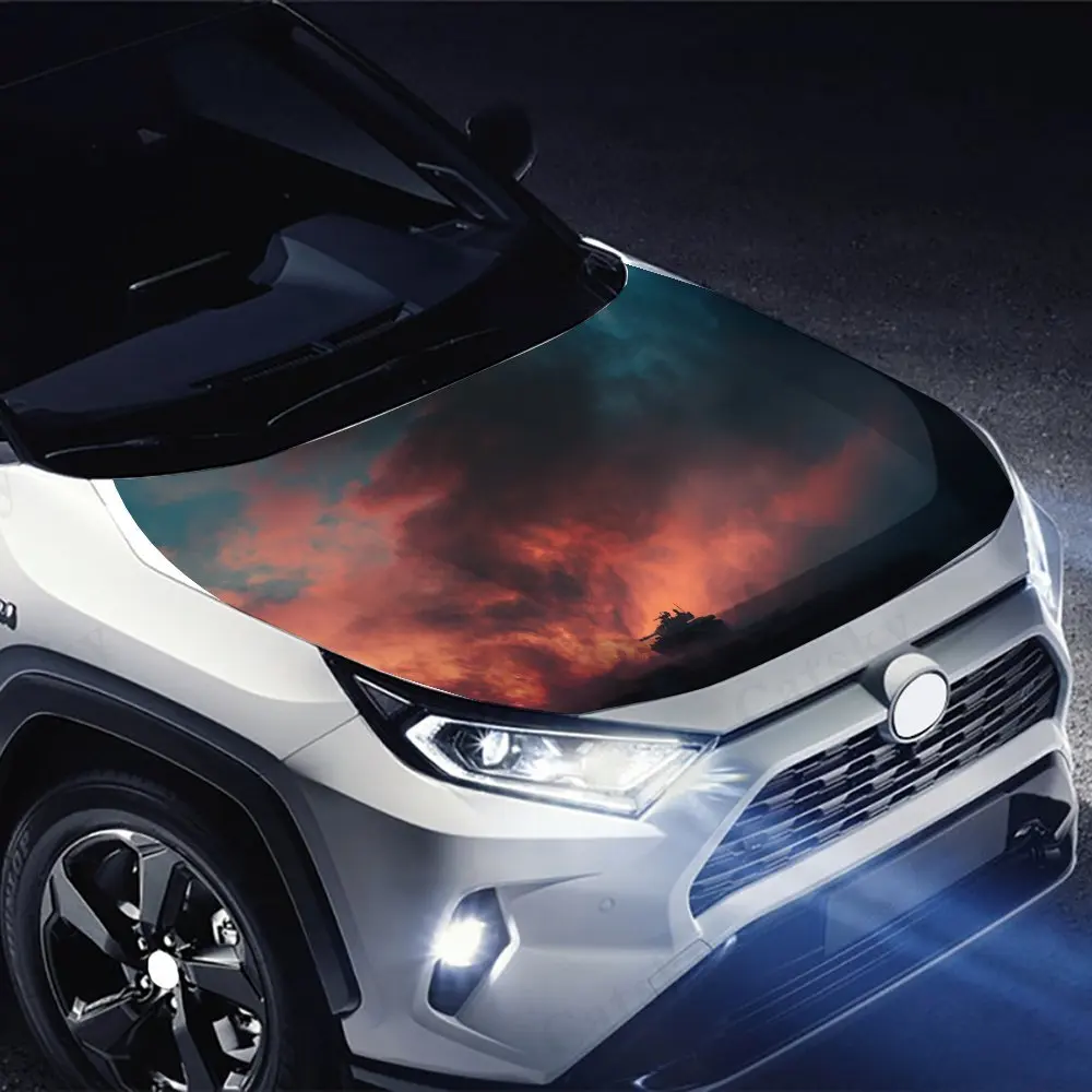 Céu de pôr do sol ardente com cores intensas Capô de carro - Adesivo autoadesivo, à prova d'água e resistente a arranhões, perfeito para a alfândega do veículo