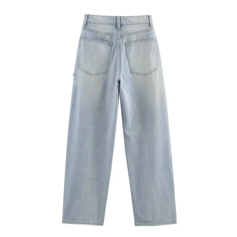 

Весна 2024, женские модные свободные джинсы с высокой талией, джинсовые брюки с декоративными дырками, Новое поступление, повседневные длинные брюки