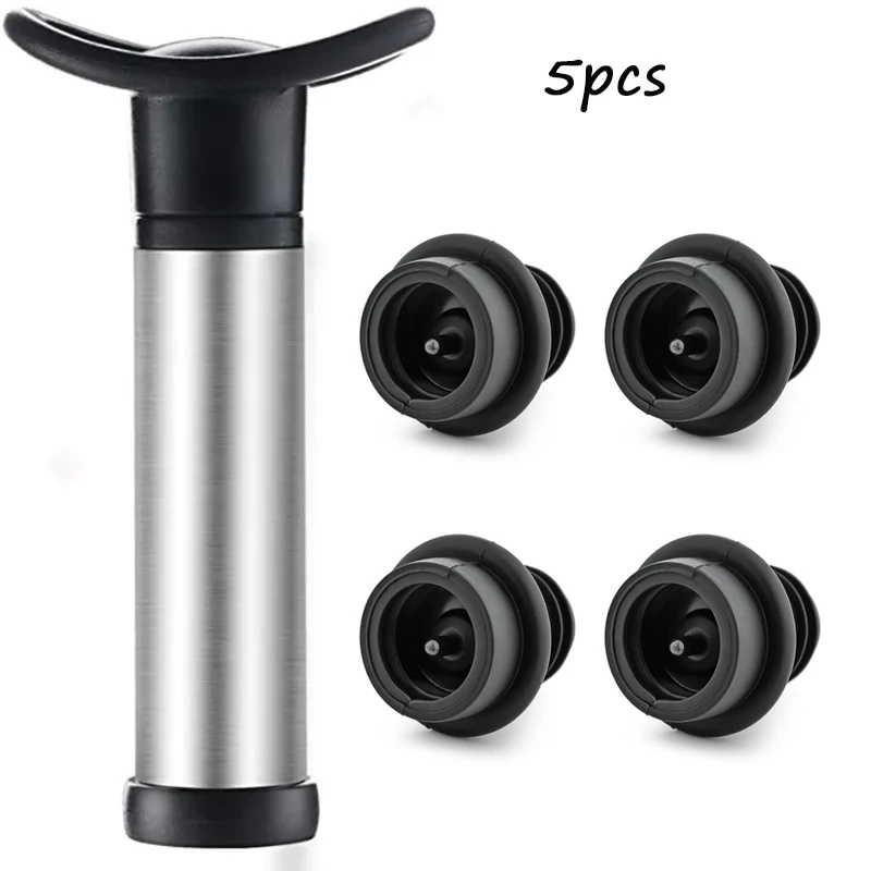 Wine Stopper with Vacuum Wine Pump Wine Preserver Aerator Rubber Black Stoppers Sealing Preserver Drinks Bottle Silicone Caps