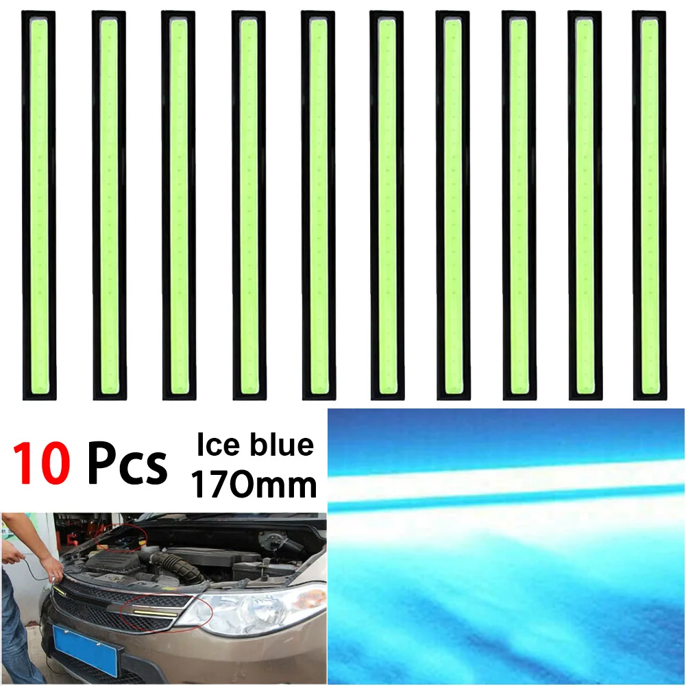 Bande lumineuse étanche à LED COB pour voiture, feu de jour, blanc/bleu/bleu glacé, antibrouillard, DC10V-12V, 10 pièces