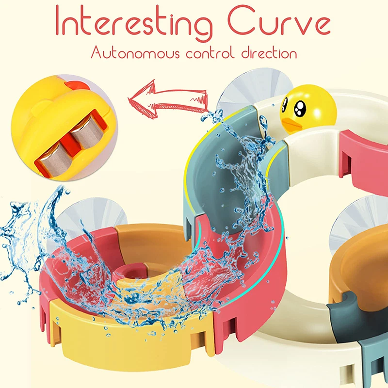Wall Bathtub Toy Baby Bath Toys  Assembling Slide Wind-Up Duck Slide Bathroom Shower Tracks Water Toys for Toddlers Kids Gifts