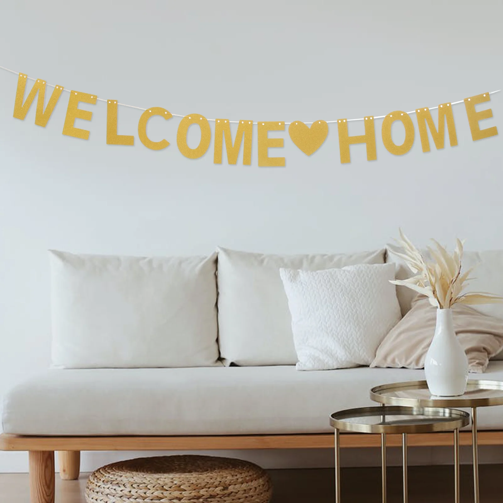 

3m Welcome Home Flags Bunting Garland Gold Glitter Party Decoration Housewarming Homecoming Birthday Christmas