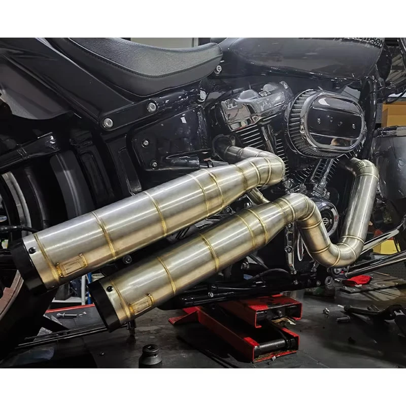 2-in-2 Titanium Stainless Exhaust Fits 2018-2023 Softail Breakout Fat Boy Street Bob Low Ride