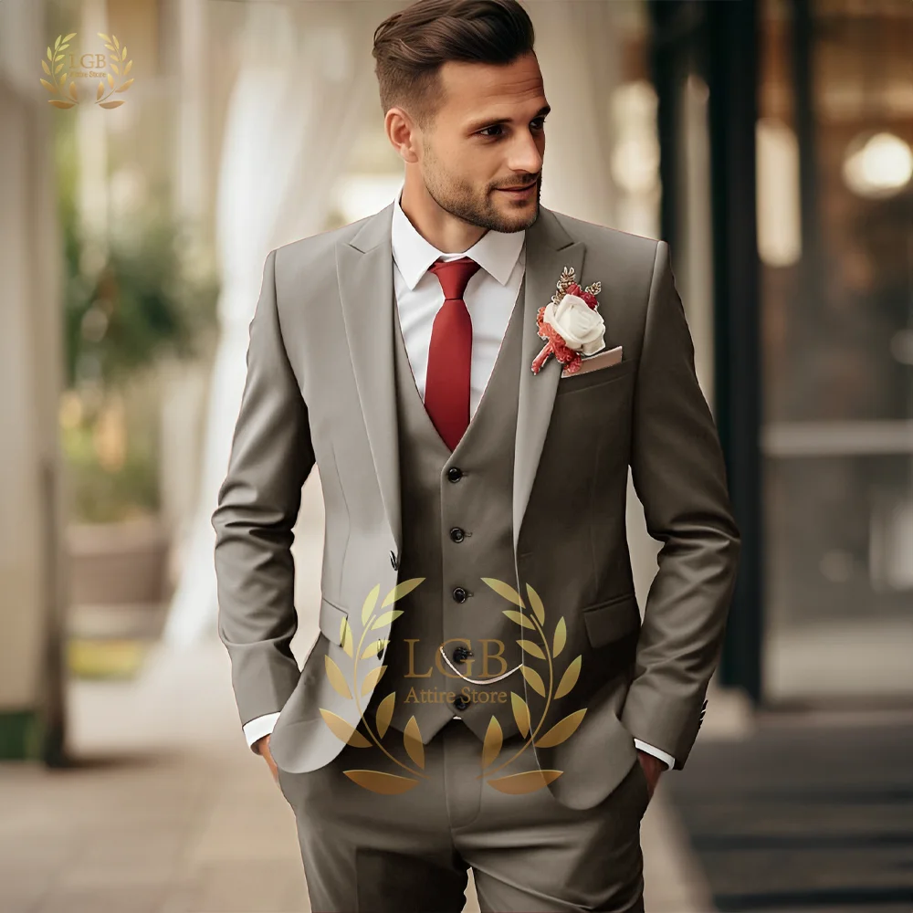 

Men's Khaki Formal Suit 3-piece Set (Jacket + Vest + Pants) Custom Wedding/Party/Dinner/Cocktail Party Formal Suit