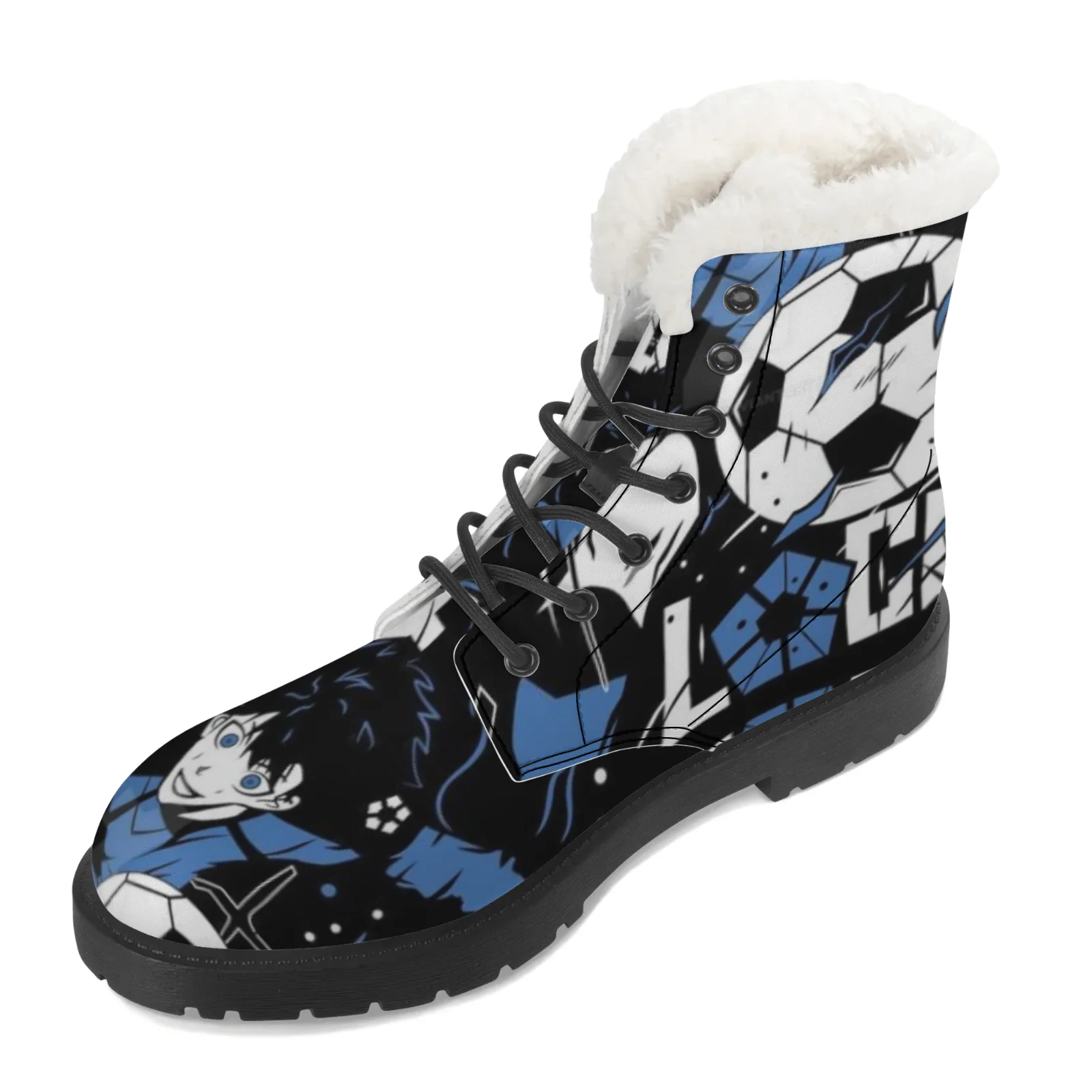 Плюшевые ботинки с синим замком в стиле аниме, теплые зимние ботинки для мужчин и женщин, зимняя уличная обувь, нескользящие высокие ботинки, размер EU35-48