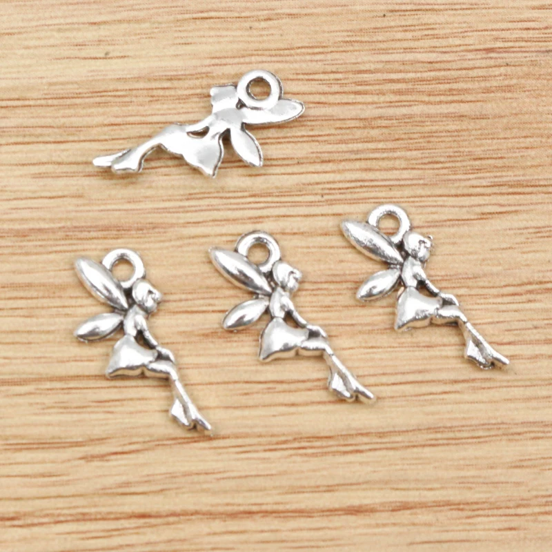 40pcs 19x8mm Antique Silver Plated Bronze Gold Angel Girl With Wings Handmade Charms Pendant:DIY for bracelet necklace