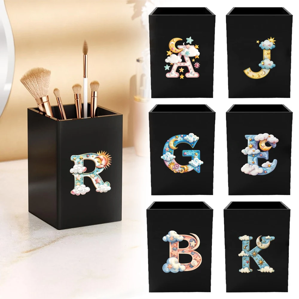 

Practical Acrylic Pen Holde Desktop Office Stationery Organizer Wear-Resistant Iridescent Cloud Initial Name 26 Letters Pattern