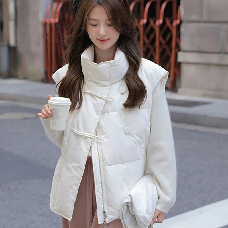 2023 Winter Women Thicken Sleeveless Short Coat Sweet Elegant Simplicity Fashion Warm Jacket Lady Loose Casual Cotton Vest Coat