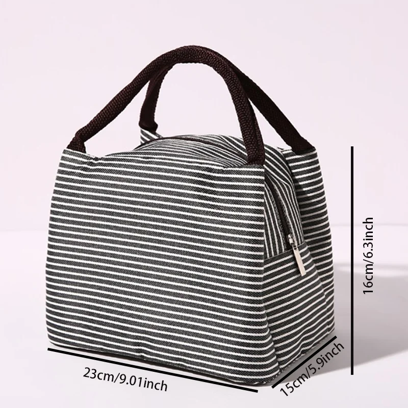 Multi-Color Portable Square Lunch Bag Washable Striped , Reusable Leak Poof Insulation Tote Bento Bag