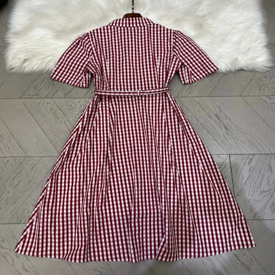 Women Spring New Striped Color Block Waist Belt Dress