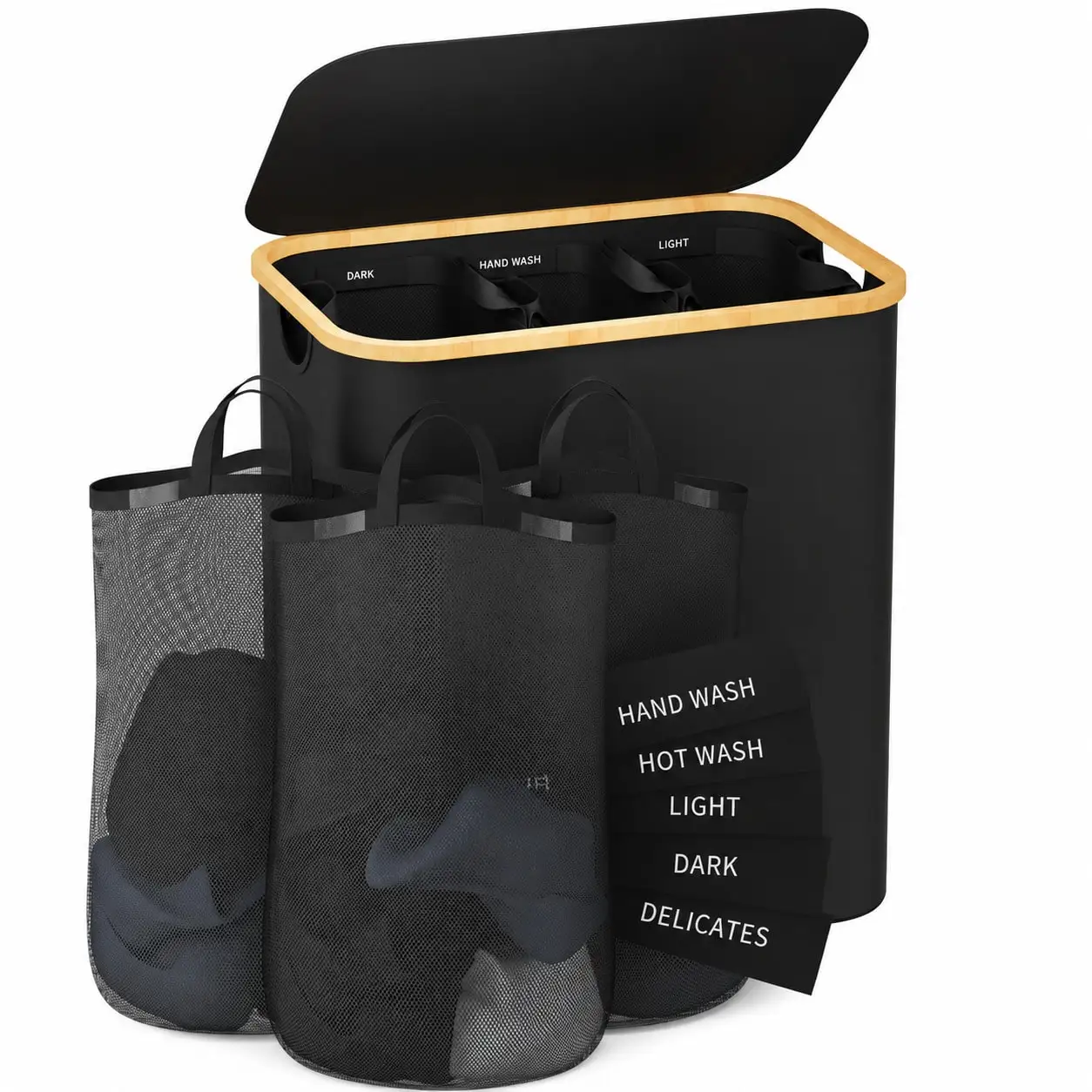 160L Foldable 3 Sections Laundry Hamper With Lid & Laundry Bags, Handles Storage Basket, Premium Bathroom Accessories & Bathroom Decor, Multi-Scenario Home Décor Organizer, Great Wedding & Halloween Gift, Handy Storage For Car Accessories, Organize S