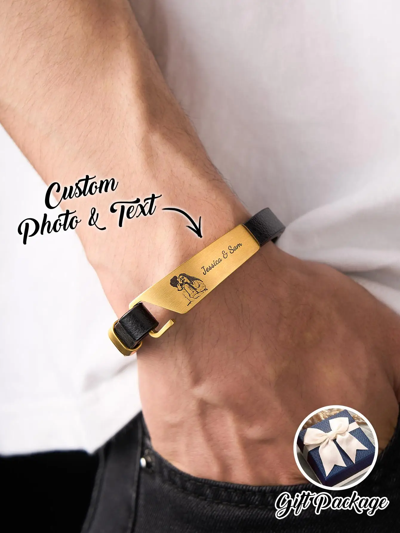 

Браслет с гравировкой имени и фото на заказ, браслет с фото и именем, подарок для мужчин