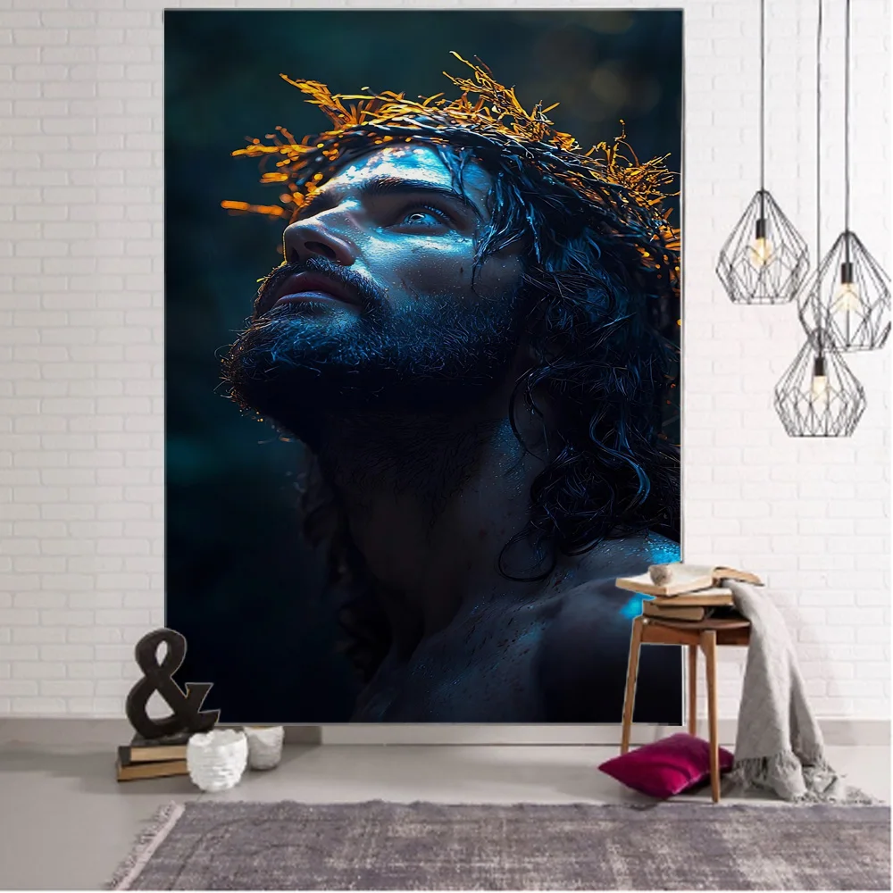 Jesus art tapestry, Christ wall hanging wallpaper, fun memory tapestry, bedroom aesthetic decoration, tapestry, home decoration