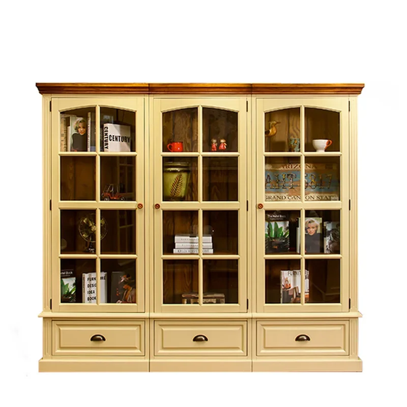 American style single free combination solid wood bookcase European style modern simple furniture