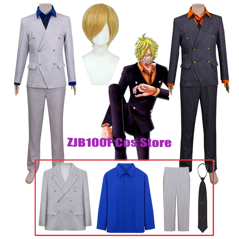 Live Action TV Sanji Cosplay Anime Costume Sanji Stripe Uniform Coat Shirt Pants Suit Halloween Carnival Party Outfit for Men