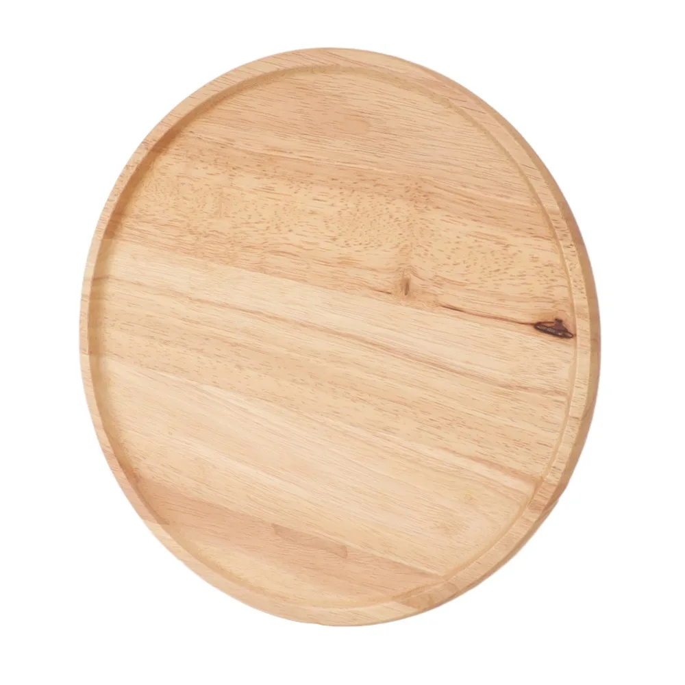 30cm Diameter Round Wood Tray Thickened Design Stable Base Wooden Serving Tray Easy to Clean Composite Wood Wooden Plate