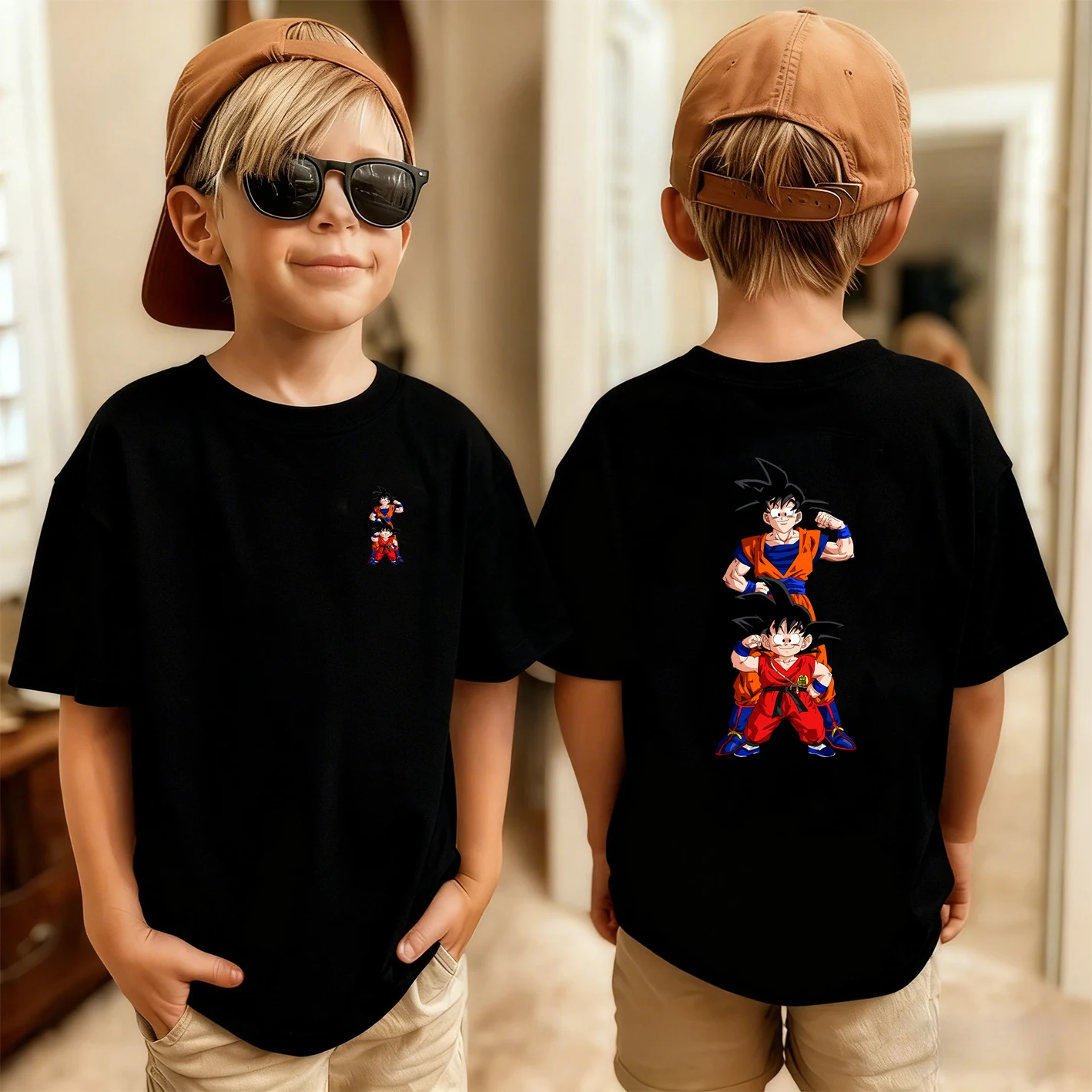 Camisas de manga corta de algodón para niños y niñas, 3-14 años, estampado de Dragon Ball Goku, transpirables, absorbentes del sudor, antipilling