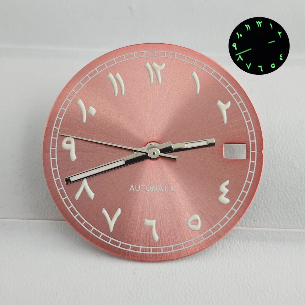 Циферблат часов NH35 28,5 мм, арабский цифровой циферблат, зеленый светящийся циферблат для NH35 NH36, аксессуары для часов с автоматическим механическим механизмом