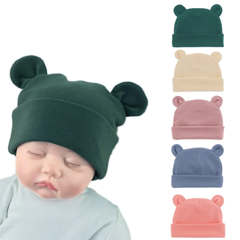 0-6M Newborn Baby Beanie Cute Baby Hat with Ears Cotton Stretch Boys Girls Warm Hat Baby Gift Bonnet Cap Hair Accessories