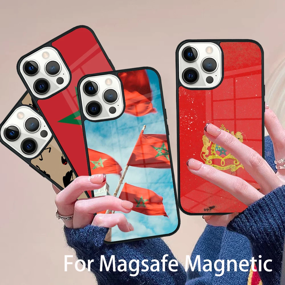 

Morocco Flag Coat Of Arms Symbol Phone Case Magesafe Magnetic Wireless Charge Cover For IPhone 16 11 12 13 14 15 Pro Max Plus