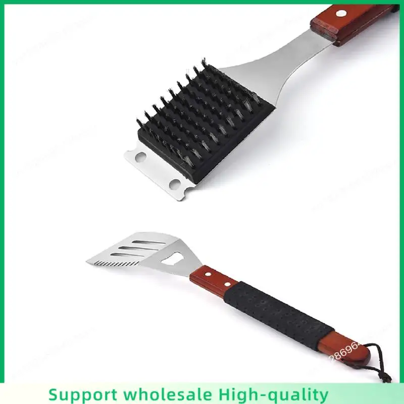 

ABSF BBQ Spatula Cleaning Brush BBQ Clip Set Stainless Steel Rubber And Plastic Sleeve Wooden Handle Grill Set