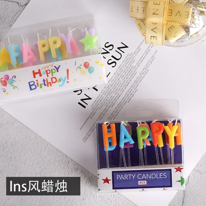 ins Korea happy English alphabet candy birthday candle creative romantic party smokeless candle baking supplies