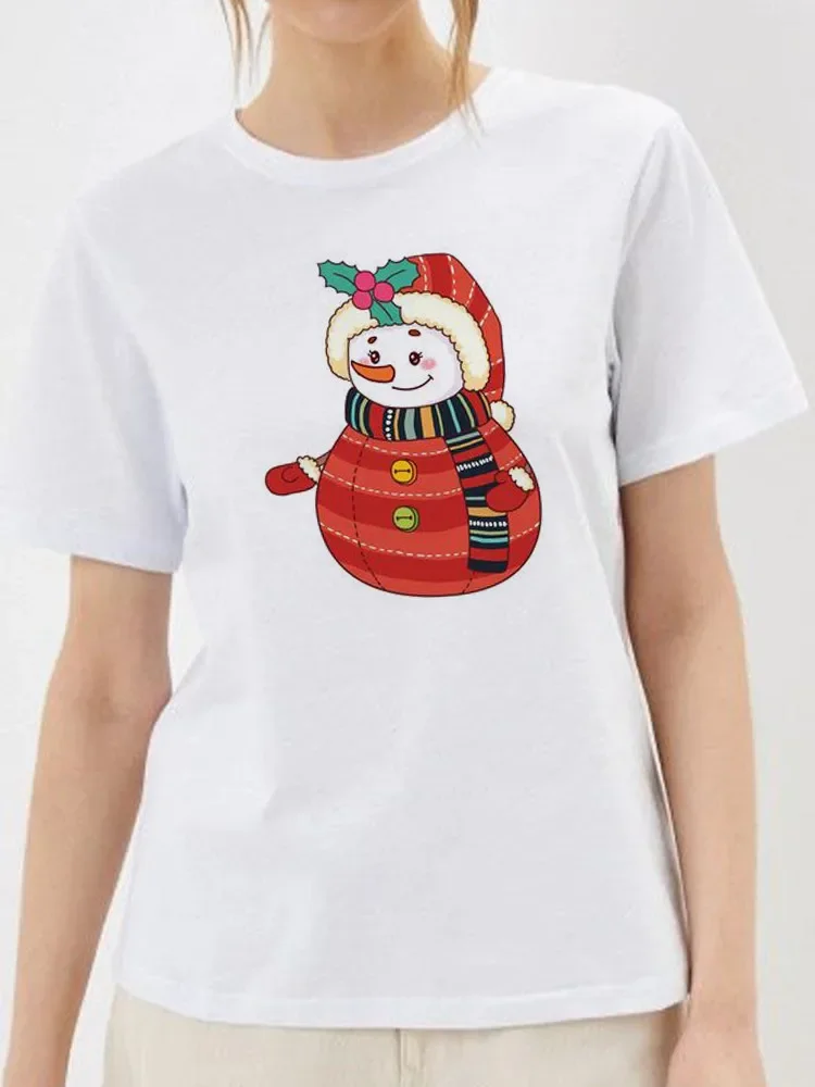 New Women T-Shirts Casual Harajuku Christmas Snowman Printed Tops Tee Summer Basis O-Neck Short Sleeve Women Clothing