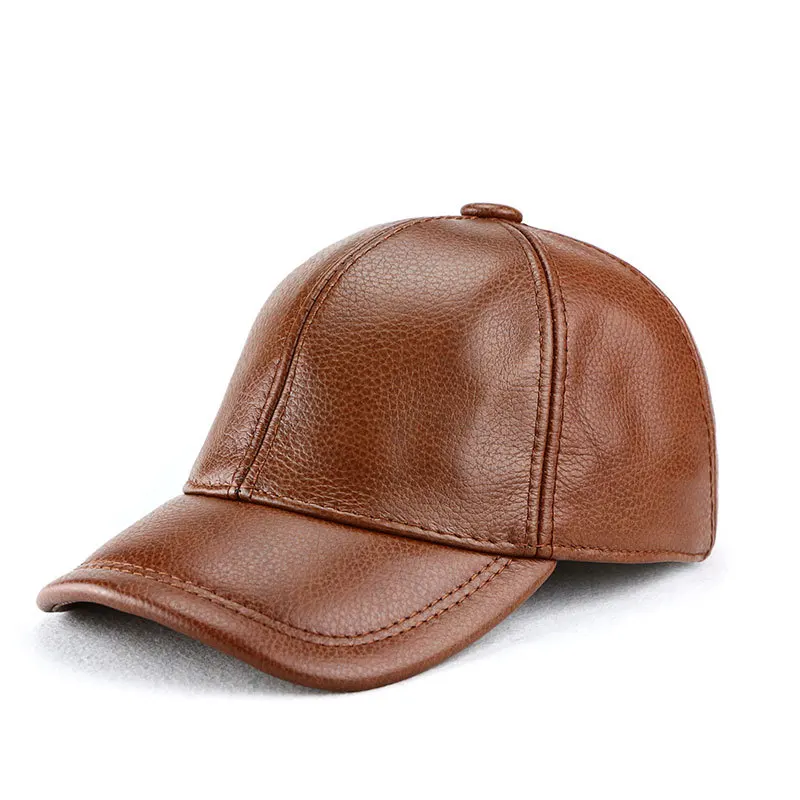 Men Genuine Leather Baseball Cap Autumn Winter Top Grain Cowhide Adjustable Outdoor Dad Hat Fashion Peaked Cap Large Head Fit