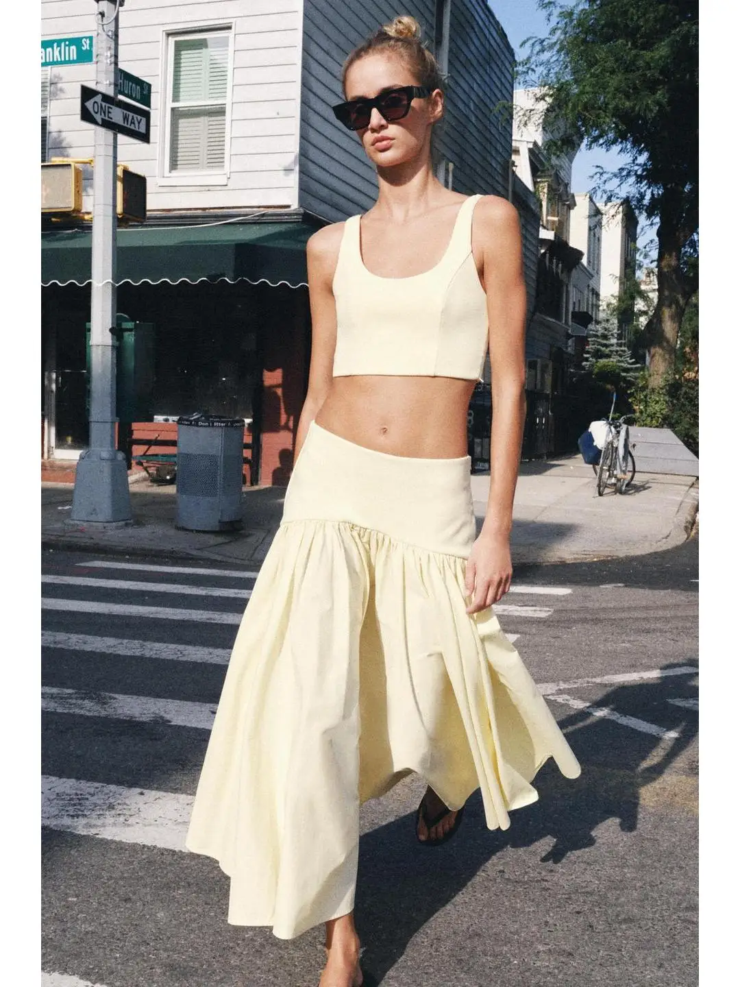 Casual Knitted A-Line  Skirt Mid-Waist Elastic Splicing Design Polyester Cotton Linen Blend Fabric Citywalk Suitable