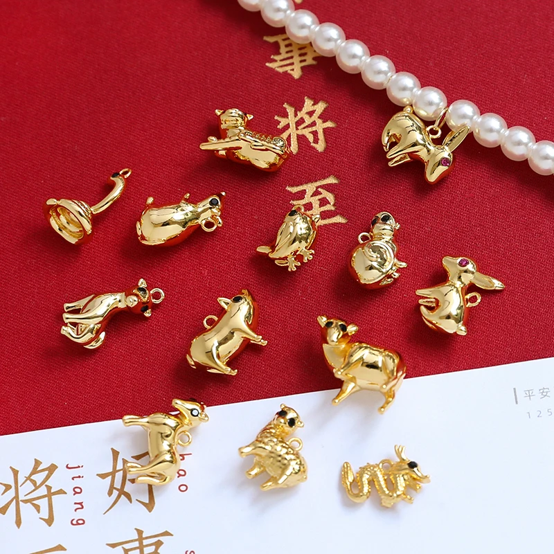 6pcs Copper Plated Gold Color Zodiac Pendant DIY Handmade Jewelry Hand Necklace Earrings Pendant Materials Charms