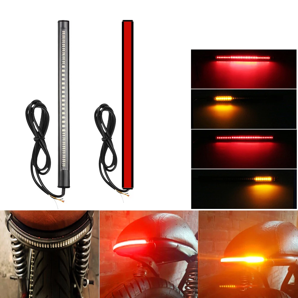 Motorcycle 48 Led Light Bar Flexible Strip Tail Turn Signal Tail 后 Brake Stop Bulb Lamp Brake Light 2835 3014 Smd Dual Color