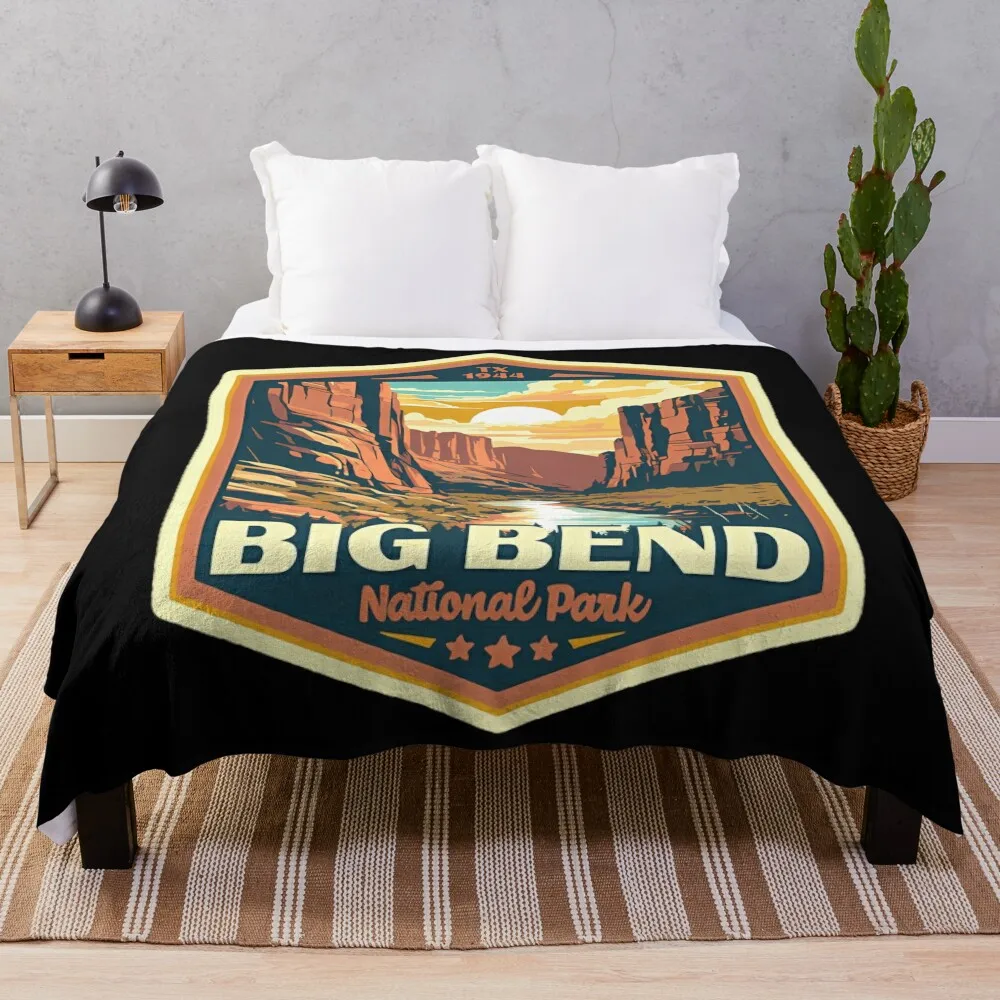 Big Bend National Park Vintage Wpa Style National Parks Art Throw Blanket Giant Sofa Decorative Beds Blankets