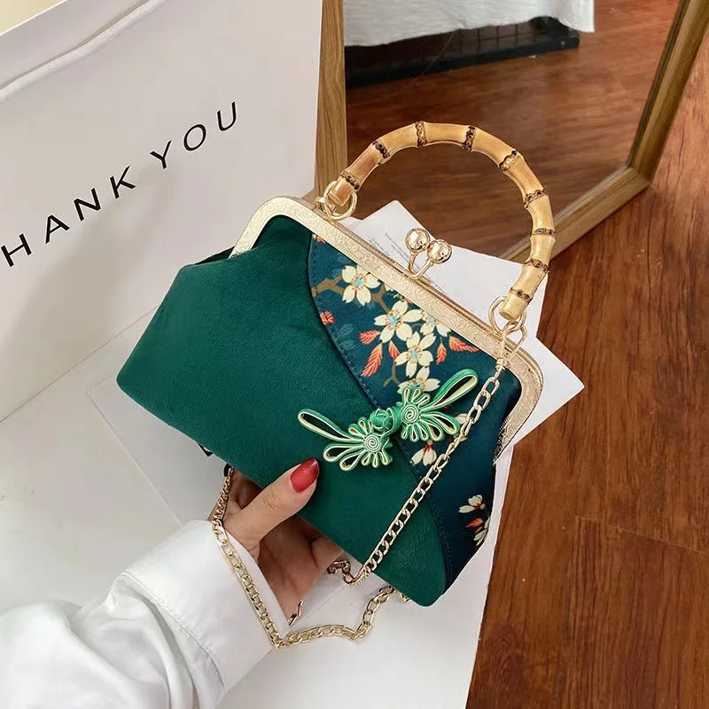 

Embroidery Floral Fringe Bag Bamboo Hand Vintage Fashion Tote Women's Handbags Purses Chain Women Shoulder Crossbody Bag Bags