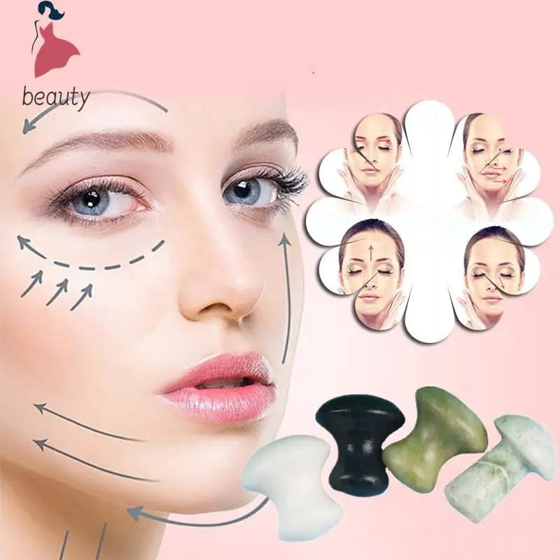 Face Massager Gua Sha Board Natural Rose Quartz Jade Mushroom Facial Massage Stone Gouache Scraper Skin Care Face Lifting Tool