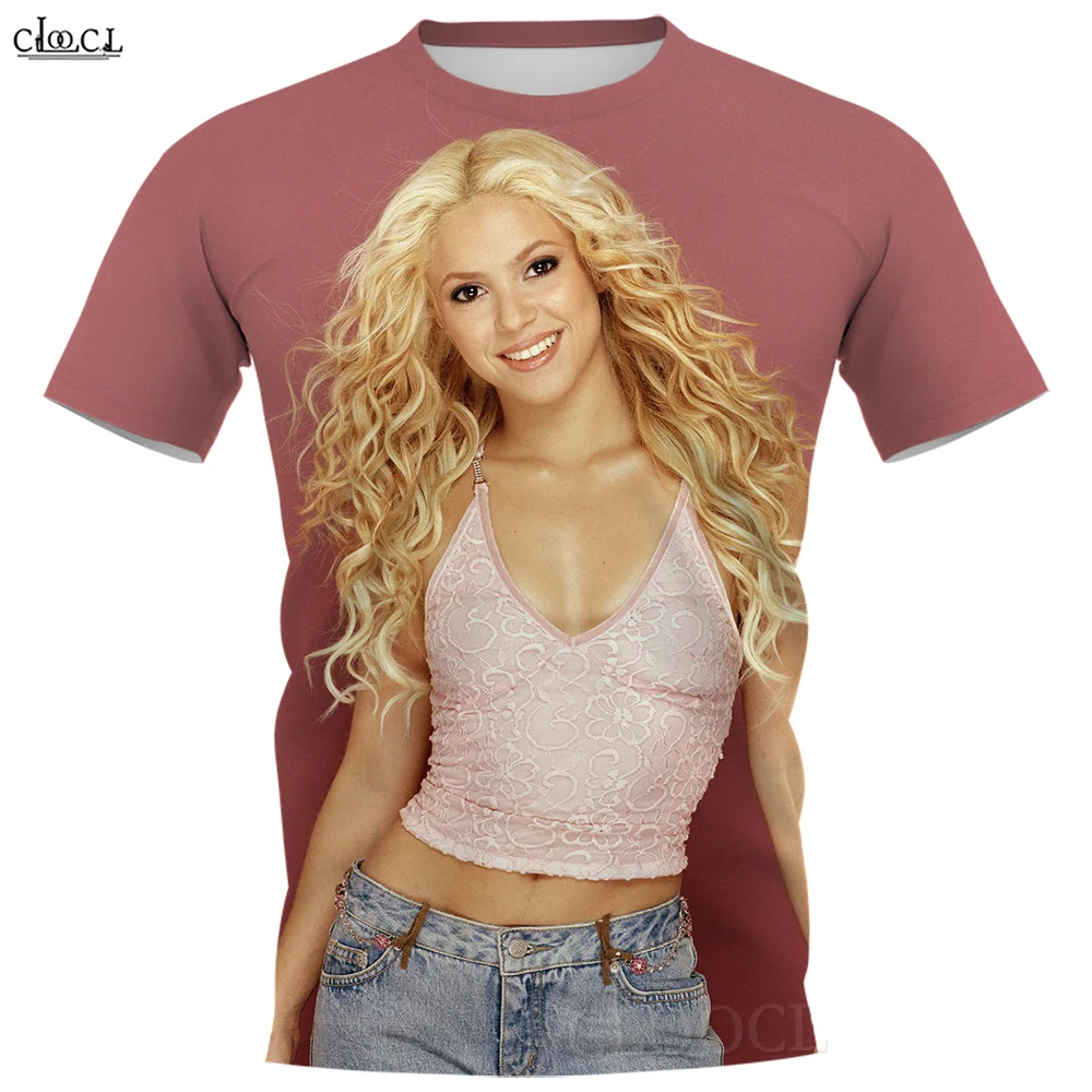 CLOOCL-T-shirt à Manches Courtes pour Homme et Femme, Vêtement Décontracté, Col Rond, à la Mode, Confortable, avec Impression 3D de Chanteur Shakira