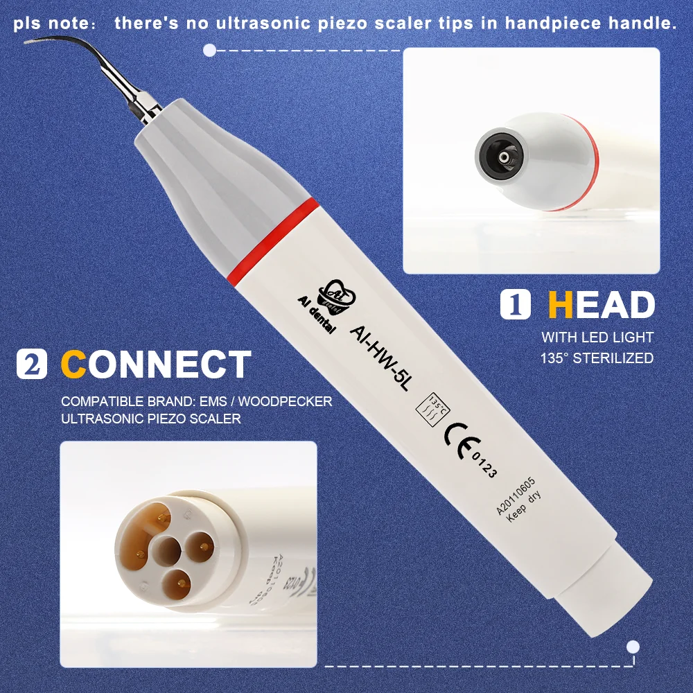 Dental Ultrasonic Piezo Air Scaler Handpiece Handle Teeth Whitening HD-7L/HW-5L with Led HD-7H/HW-3H without Led