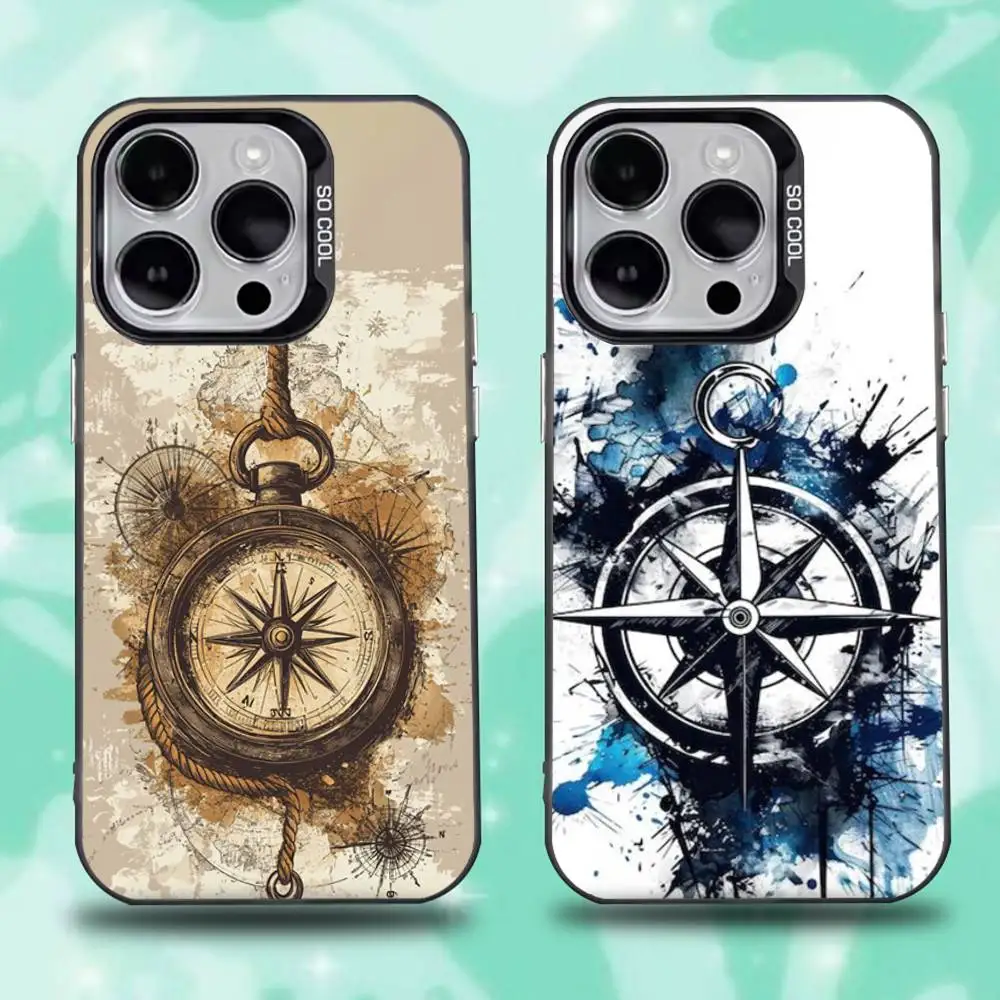 

Compass Pattern Phone Case For iPhone 16,15,14,13,12,11,Mini,Pro,E,SE4,XS,MAX Black Candy Matte Cover