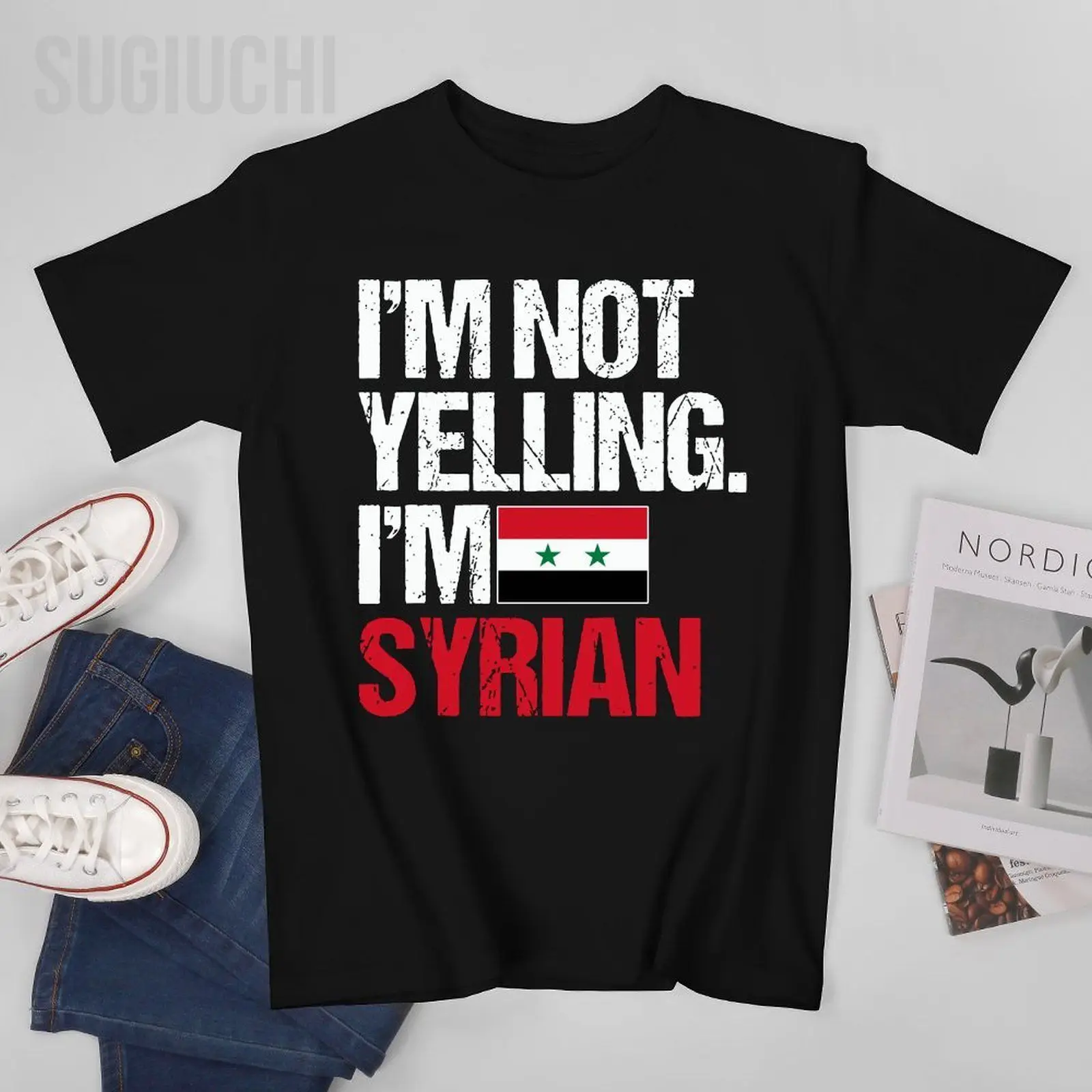 Men I'm Not Yelling I'm Syrian Vintage Tshirt Tees O-neck T Shirts Women Boys 100% Cotton Short T-Shirt Unisex All Seasons