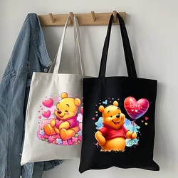 2024 Cute Winnie The Pooh Canvas Women's Shopping Handbag Ladies Cartoon Handbag Shopping Cotton Bag Girls Casual Shoulder Bag