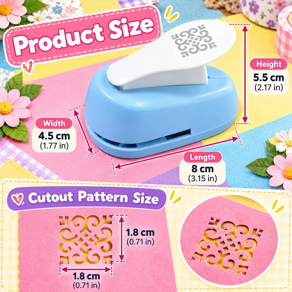 1pc 1.8cm Square Pattern Paper Punch, Metal Die Craft Cutter with Easy-Press Lever for Journaling, Gift Tags and Greeting Cards