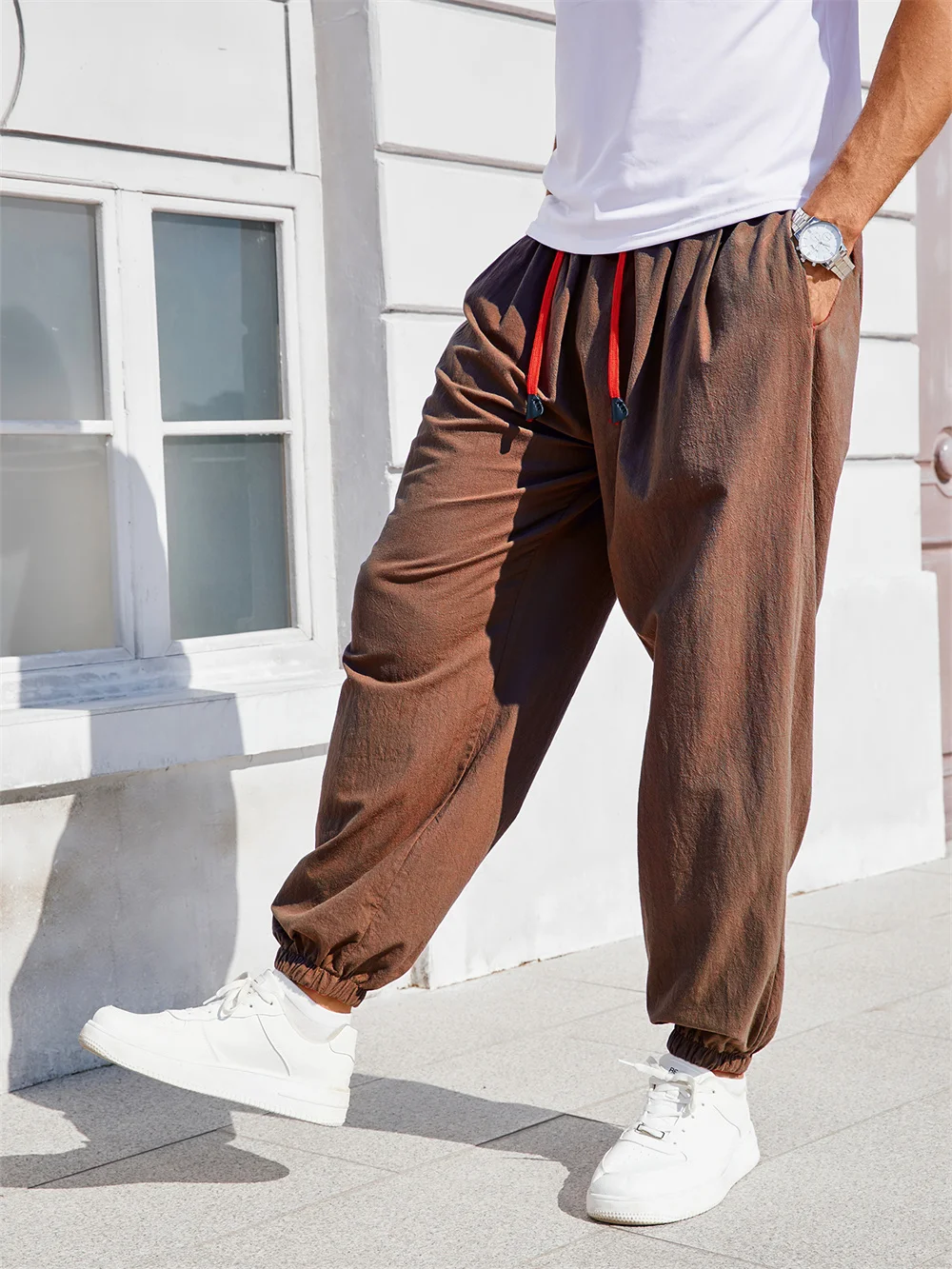 Herren-Haremshose, lockere Passform, chinesischer Stil, Baumwolle, Leinen, einfarbig, gemütliche Jogginghose, Jogger, hochwertige männliche Freizeithose – Detail 14