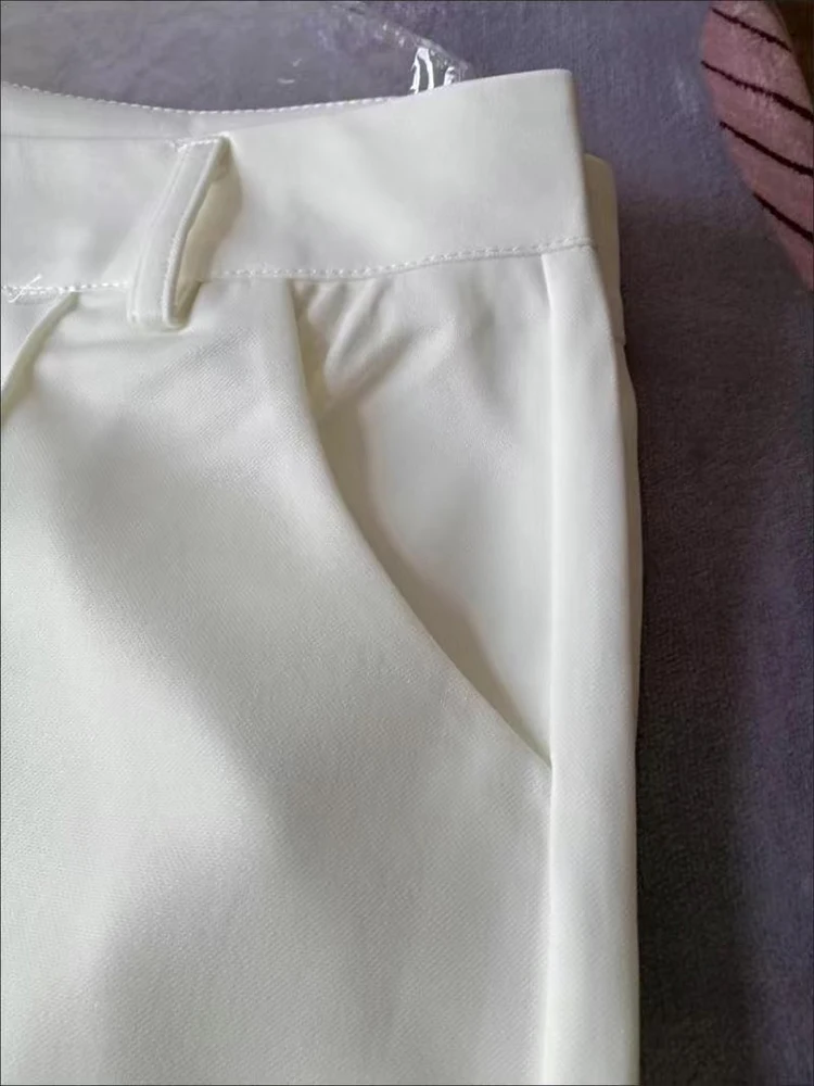 بدلة بيضاء مضيئة السراويل النسائية عادية سليم عالية الخصر مكتب مستقيم Pantalones الكورية أنيقة رسمية Spodnie بنطلون XT1507