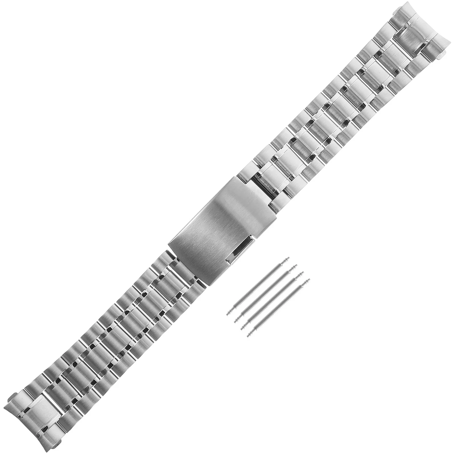 

4Pcs 20Mm Stainless Steel Watch Strap Curved End Solid Link Bracelet Band Easy Release Push Button Closure Silver