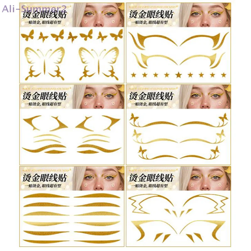 

{MX} блестящие наклейки для лица, подводка для глаз, татуировка, флэш-золотые временные татуировки, водонепроницаемые наклейки для макияжа для девочек, вечерние, музыкальный фестиваль