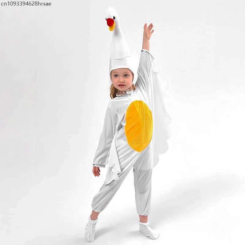 2025 recién llegado, disfraz de cisne para niñas, vestido elegante de Halloween con pájaro blanco para niños