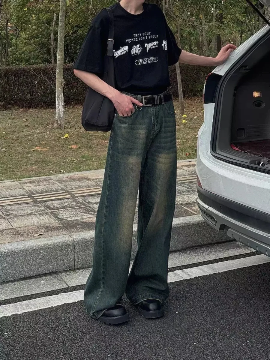 

Ретро-джинсы американского стиля для мужчин: прямые, свободные, широкие, повседневные, длинные брюки, модные, универсальные, классические синие джинсы