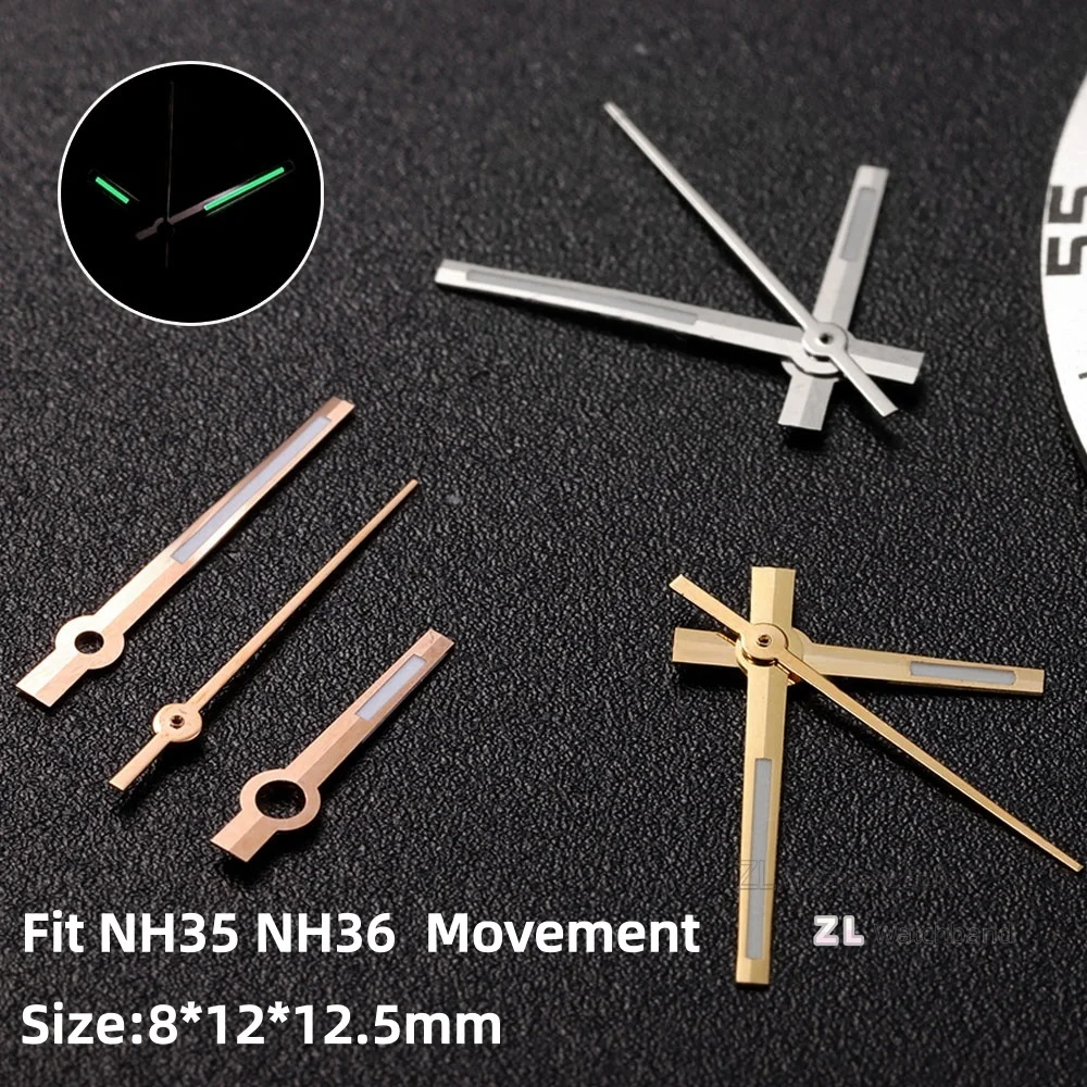 NH35 NH36 Watch Hands Needles Aiguille Needles C3 Super Lume Pointer Baton Style Datejust Hands Polished for Automatic Movement
