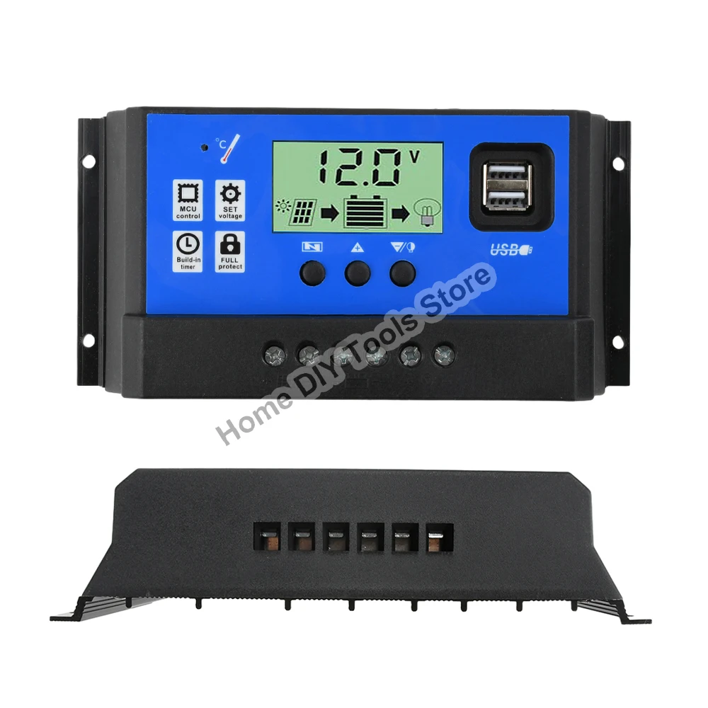 

12 В/24 В, 10 А, 20 А, 30 А, ШИМ, солнечный контроллер, управление светом и временем, автоматический адаптер, контроллер солнечной зарядки MCU, двойной порт USB, ЖК-дисплей